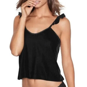 Victoria's Secret Velvet Cami Luxurious Black Ruffle  Straps Top Tank Tee Sz M